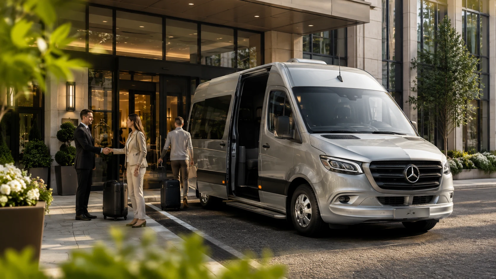 Mercedes Sprinter у отеля перед поездкой